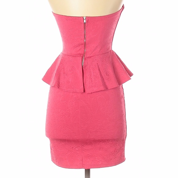 Small Pink Peplum Strapless Cocktail Dress - Picture 2 of 5